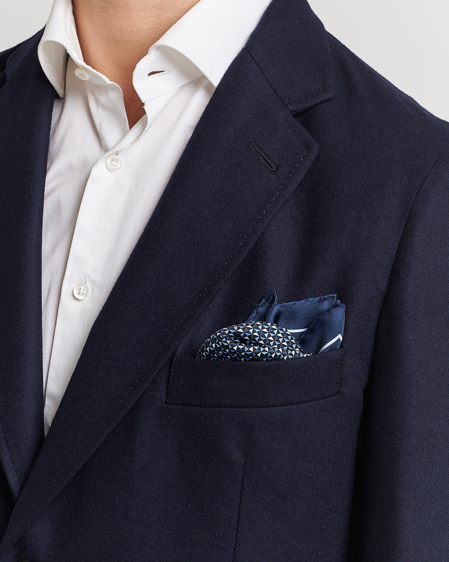 Homme | Zegna Printed Silk Pochette Navy | Zegna | Printed Silk Pochette Navy