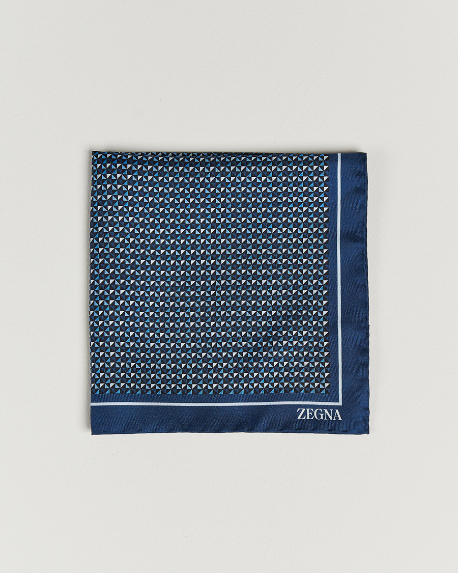 Homme | Zegna Printed Silk Pochette Navy | Zegna | Printed Silk Pochette Navy