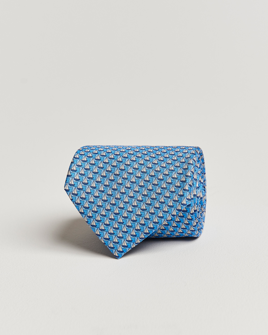 Homme | Zegna Boat Printed Silk Tie Light Blue | Zegna | Boat Printed Silk Tie Light Blue