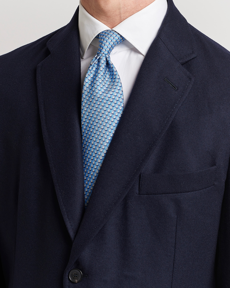 Homme | Zegna Boat Printed Silk Tie Light Blue | Zegna | Boat Printed Silk Tie Light Blue