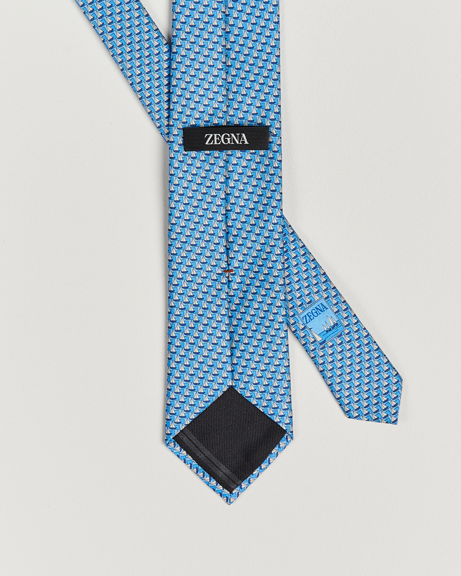 Homme | Zegna Boat Printed Silk Tie Light Blue | Zegna | Boat Printed Silk Tie Light Blue
