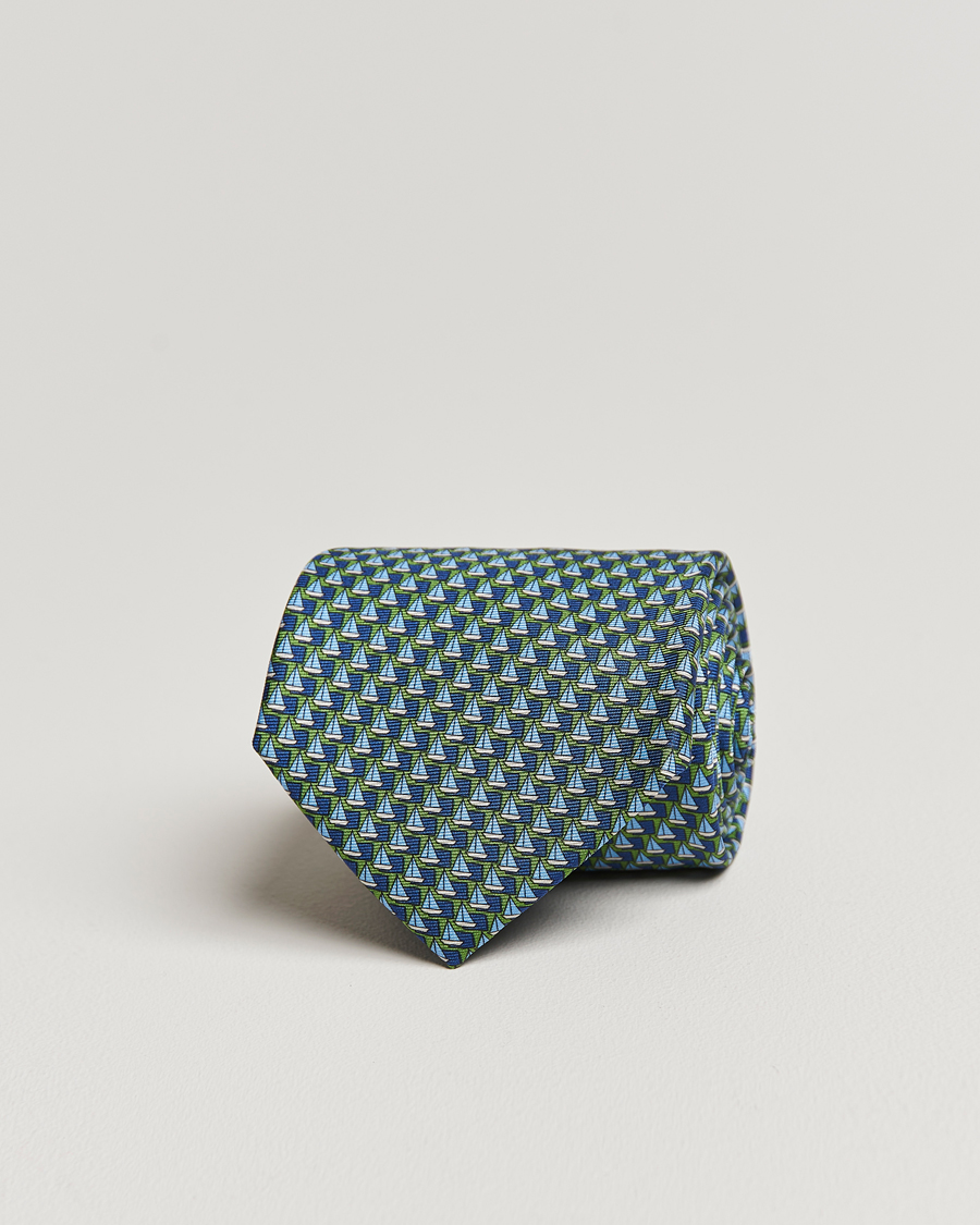 Homme | Zegna Boat Printed Silk Tie Green | Zegna | Boat Printed Silk Tie Green
