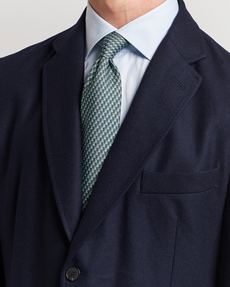 Homme | Zegna Boat Printed Silk Tie Green | Zegna | Boat Printed Silk Tie Green