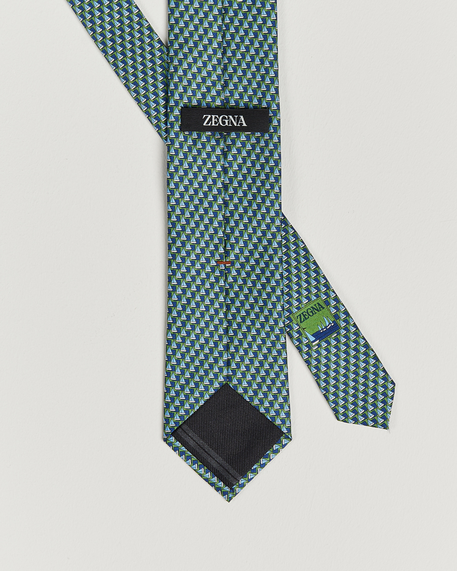 Homme | Zegna Boat Printed Silk Tie Green | Zegna | Boat Printed Silk Tie Green