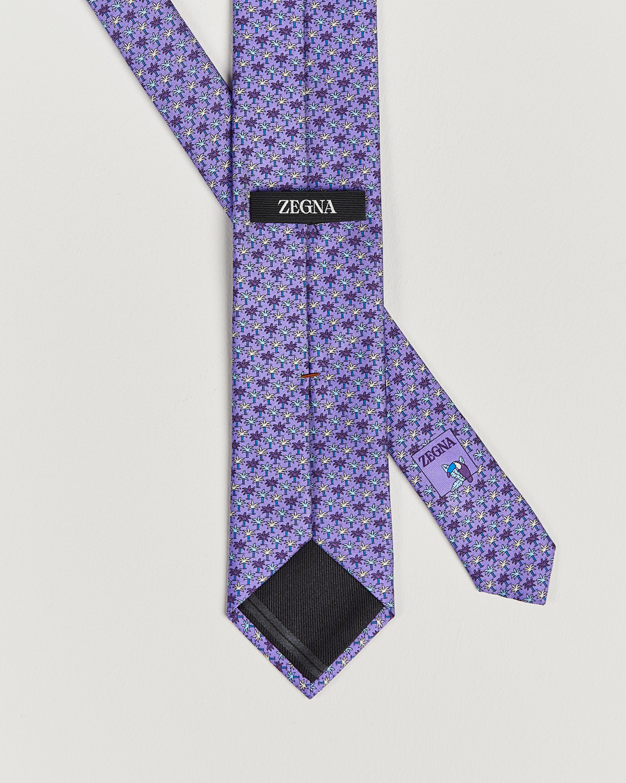 Homme | Zegna Palm Tree Printed Silk Tie Purple | Zegna | Palm Tree Printed Silk Tie Purple
