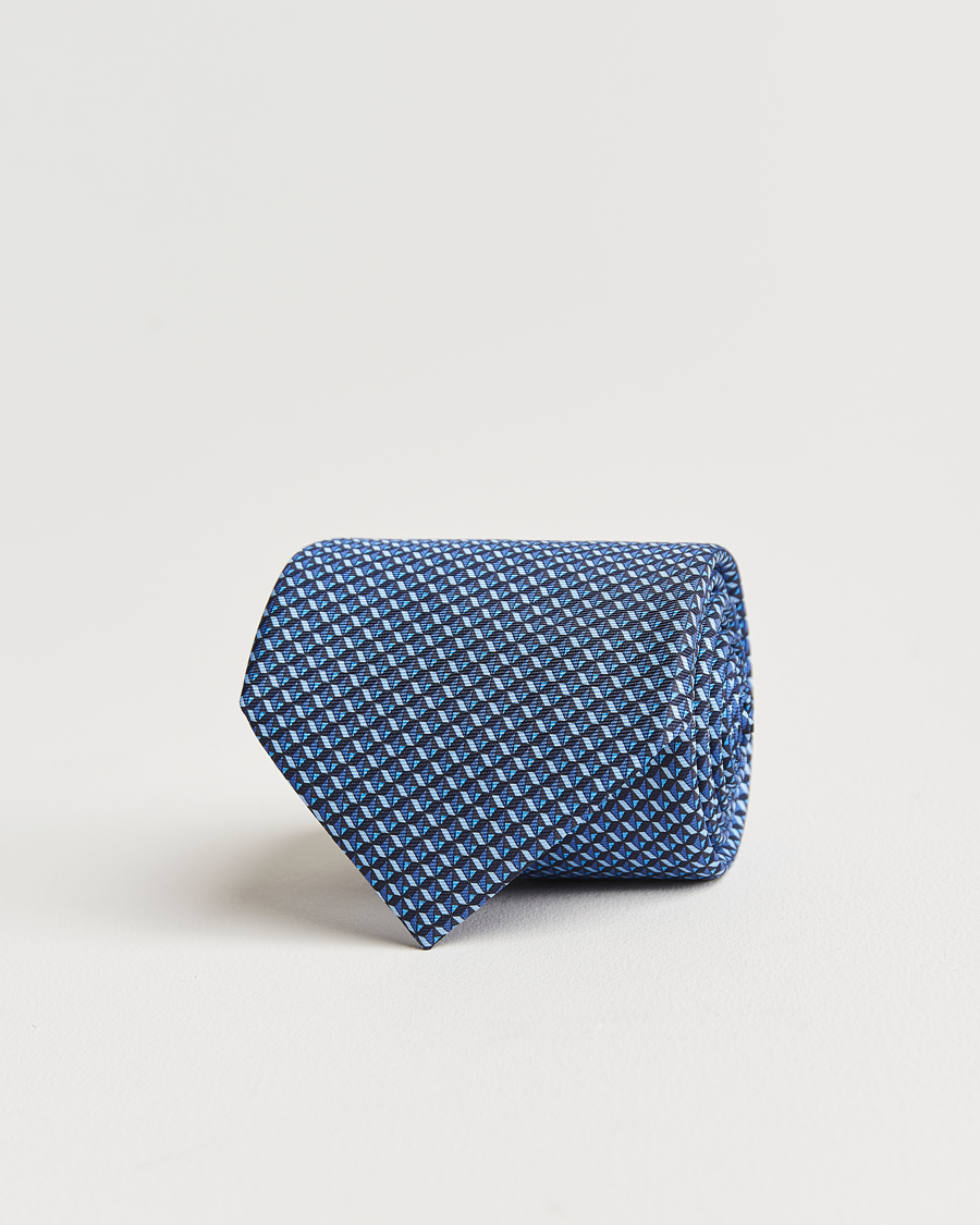 Homme | Zegna Geometrical Print Silk Tie Navy | Zegna | Geometrical Print Silk Tie Navy