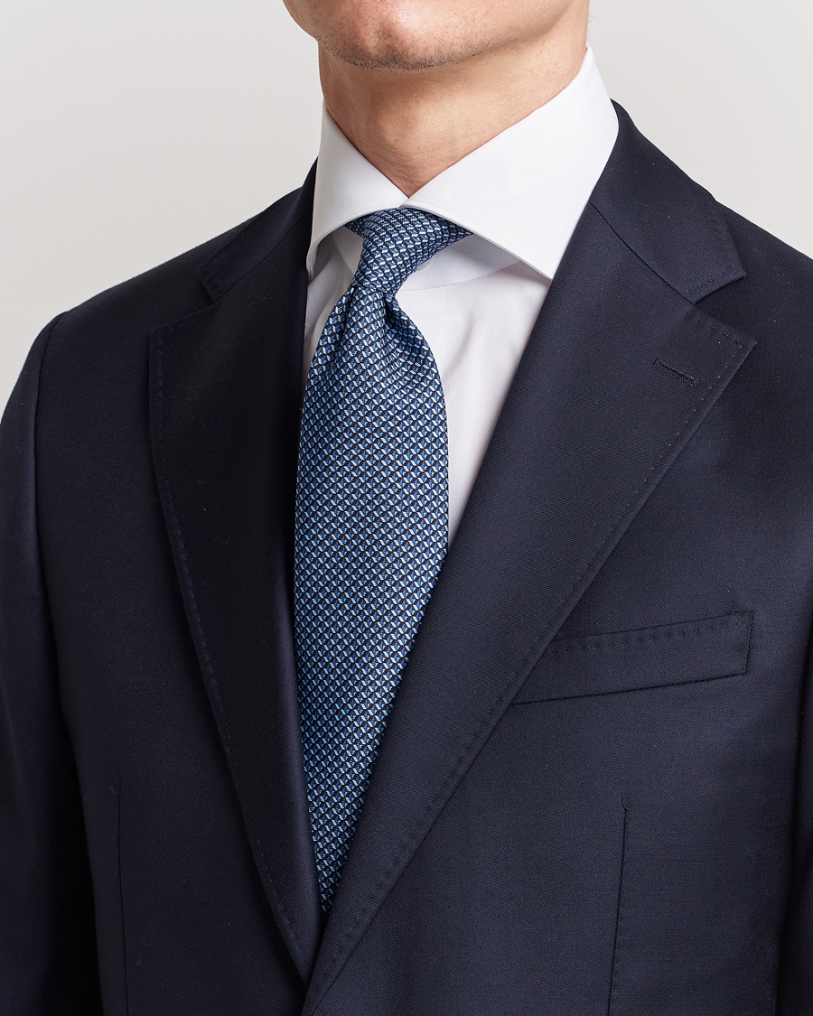 Homme | Zegna Geometrical Print Silk Tie Navy | Zegna | Geometrical Print Silk Tie Navy
