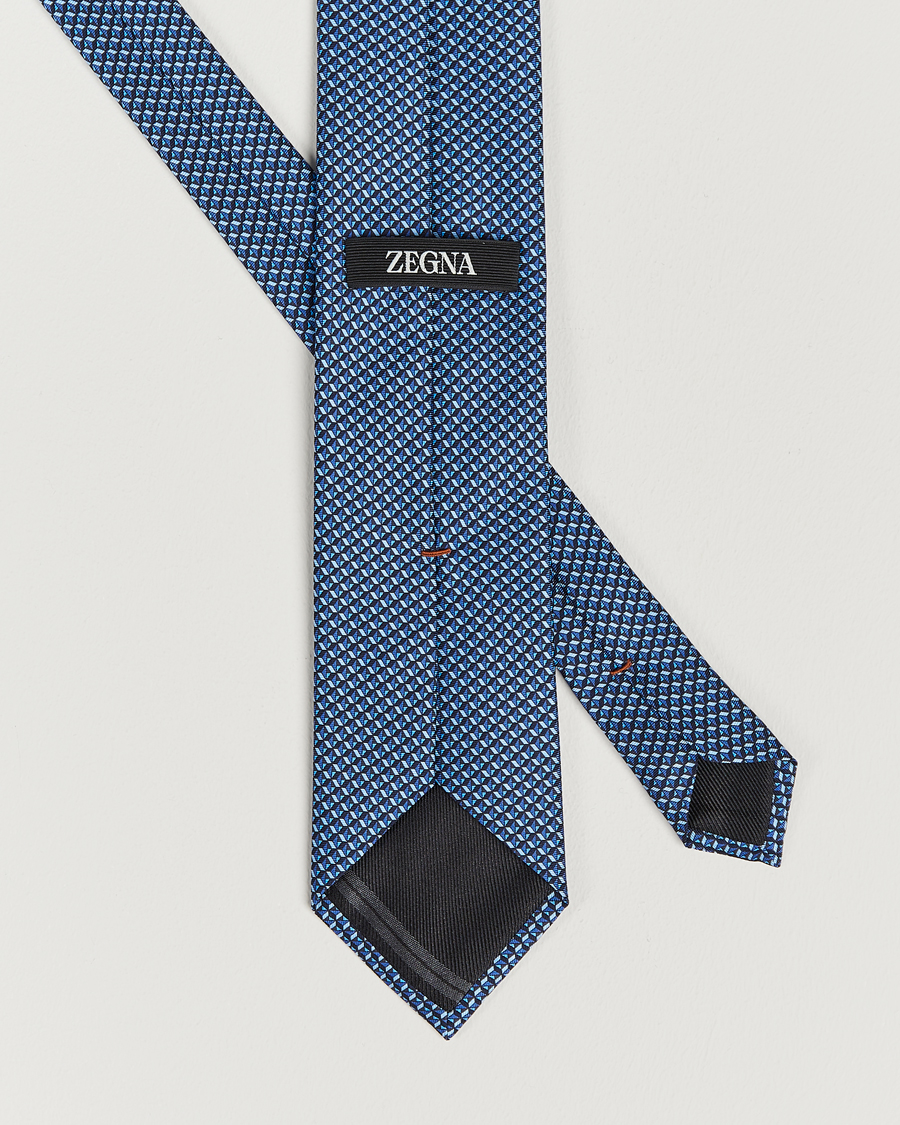 Homme | Zegna Geometrical Print Silk Tie Navy | Zegna | Geometrical Print Silk Tie Navy