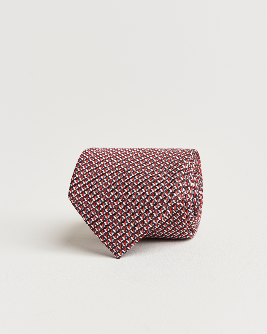 Homme | Zegna Geometrical Print Silk Tie Red | Zegna | Geometrical Print Silk Tie Red