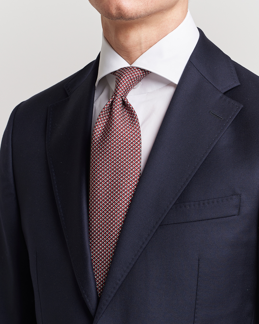 Homme | Zegna Geometrical Print Silk Tie Red | Zegna | Geometrical Print Silk Tie Red