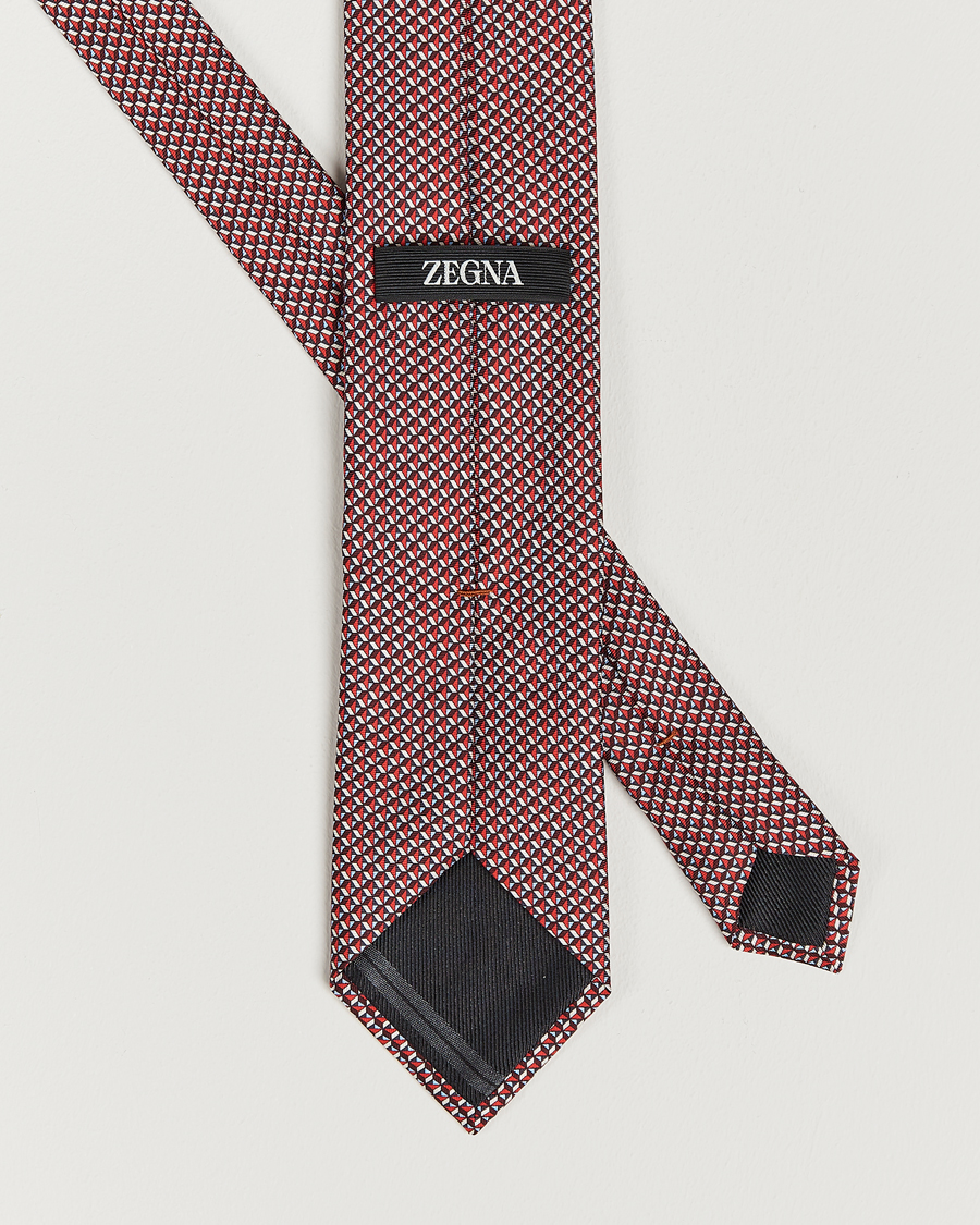 Homme | Zegna Geometrical Print Silk Tie Red | Zegna | Geometrical Print Silk Tie Red