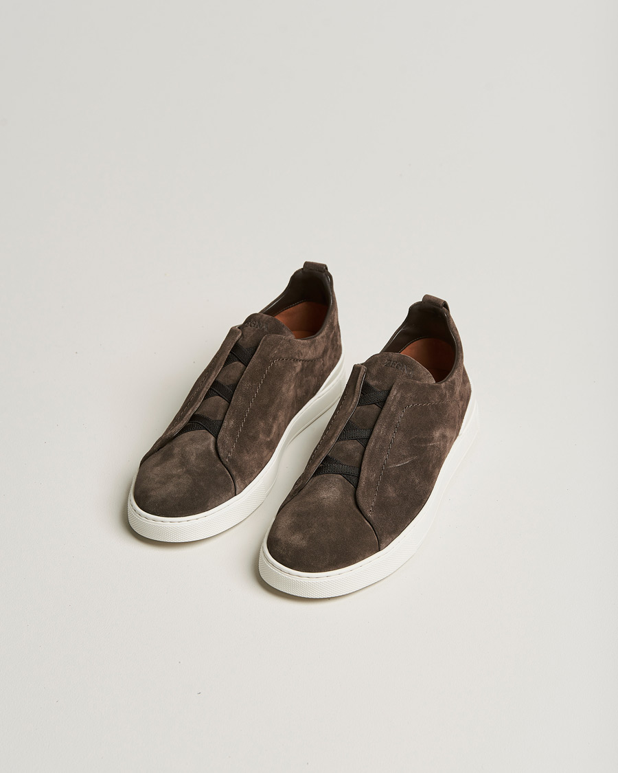 Homme | Zegna Triple Stitch Sneakers Dark Brown Suede | Zegna | Triple Stitch Sneakers Dark Brown Suede