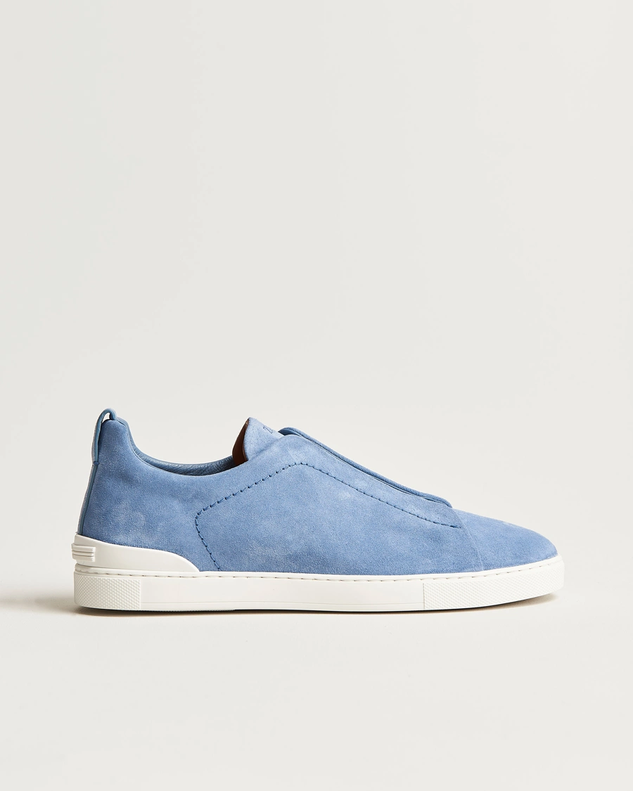 Homme | Zegna Triple Stitch Sneakers Light Blue Suede | Zegna | Triple Stitch Sneakers Light Blue Suede