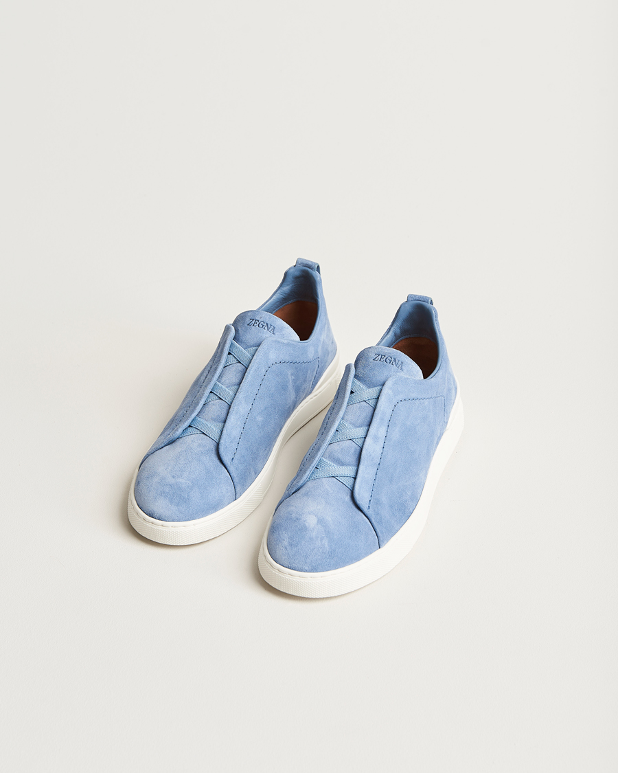 Homme | Zegna Triple Stitch Sneakers Light Blue Suede | Zegna | Triple Stitch Sneakers Light Blue Suede