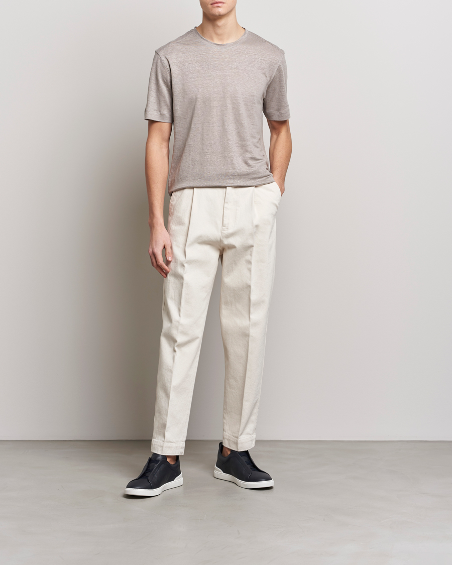 Homme | T-shirts | Zegna | Pure Linen T-Shirt Taupe