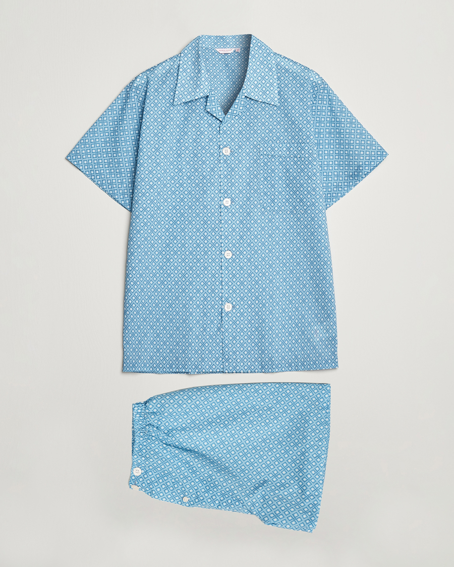 Homme | Peignoirs Et Pyjamas | Derek Rose | Shortie Printed Cotton Pyjama Set Blue
