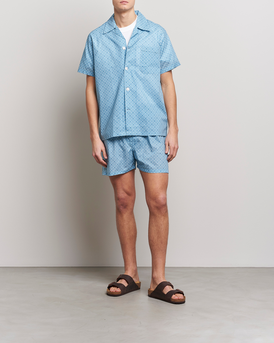 Homme | Peignoirs Et Pyjamas | Derek Rose | Shortie Printed Cotton Pyjama Set Blue