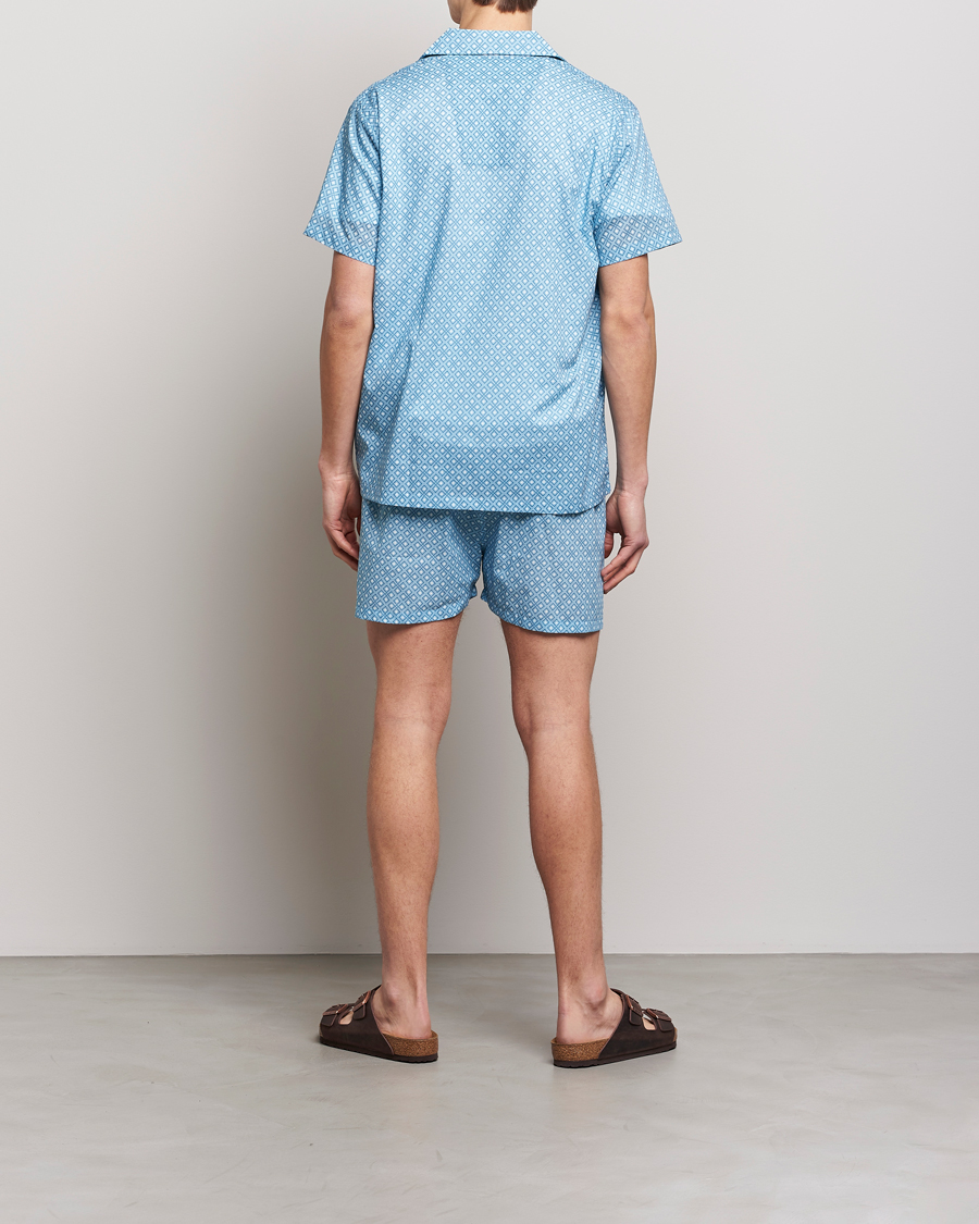 Homme | Peignoirs Et Pyjamas | Derek Rose | Shortie Printed Cotton Pyjama Set Blue