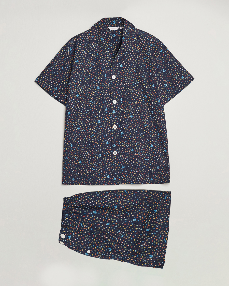 Homme | Peignoirs Et Pyjamas | Derek Rose | Shortie Printed Cotton Pyjama Set Navy Multi