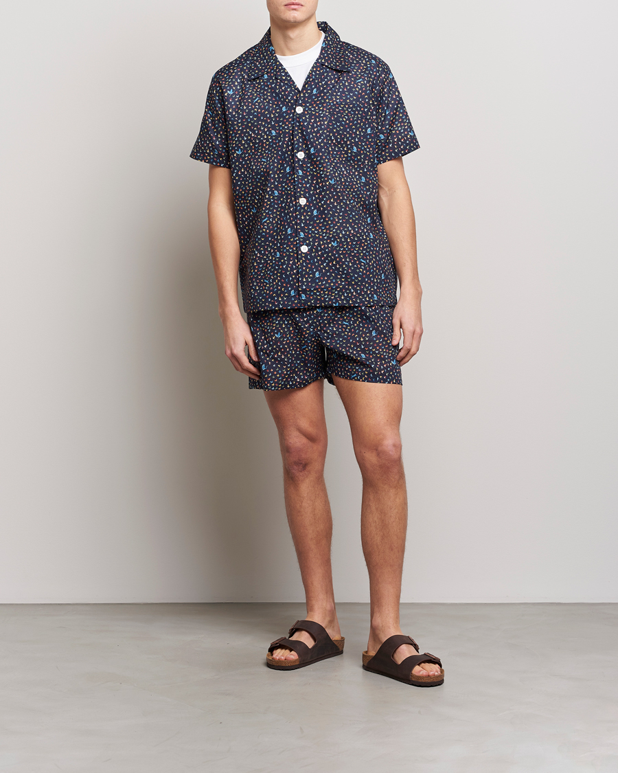 Homme | Peignoirs Et Pyjamas | Derek Rose | Shortie Printed Cotton Pyjama Set Navy Multi