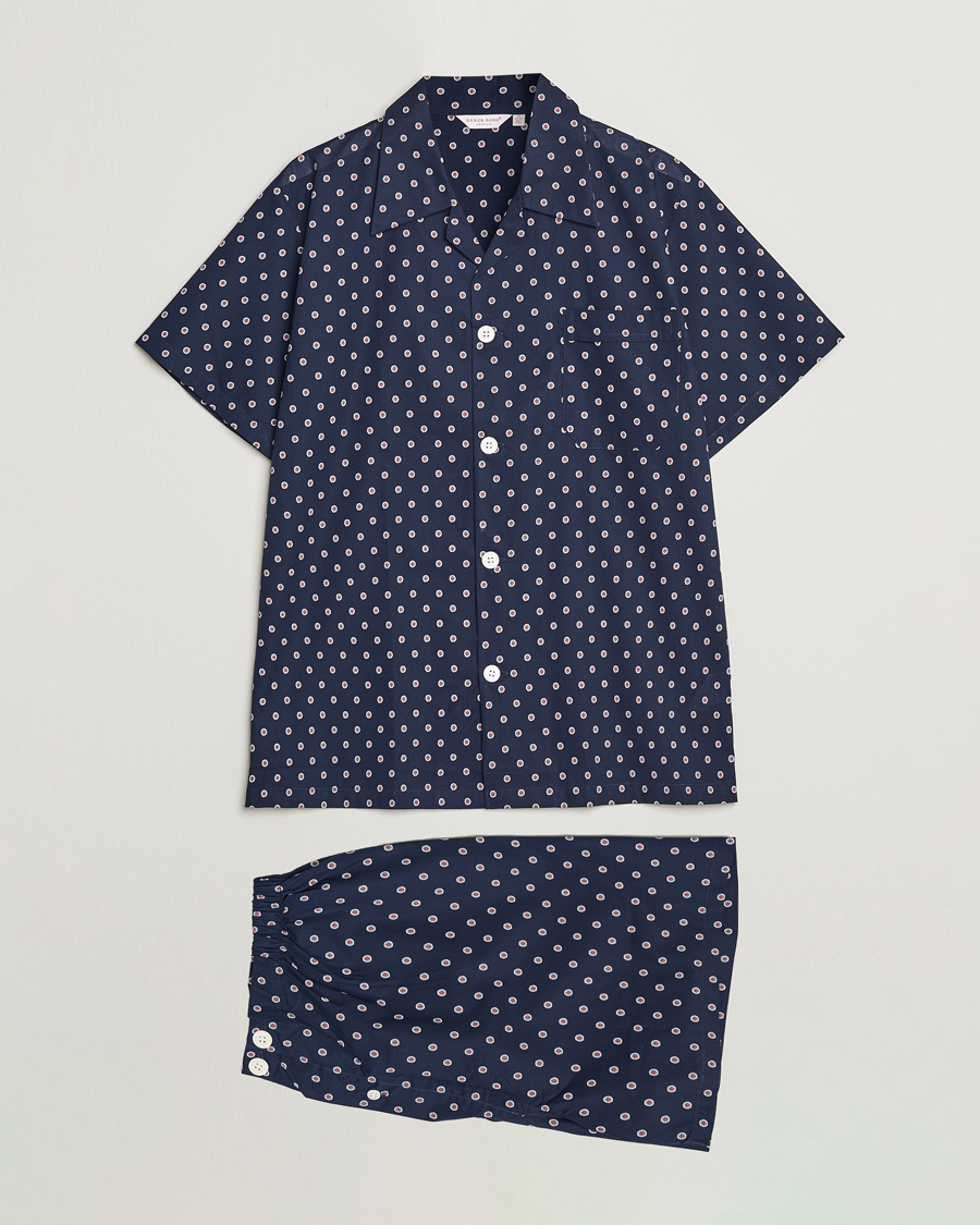Homme | Peignoirs Et Pyjamas | Derek Rose | Shortie Printed Cotton Pyjama Set Navy