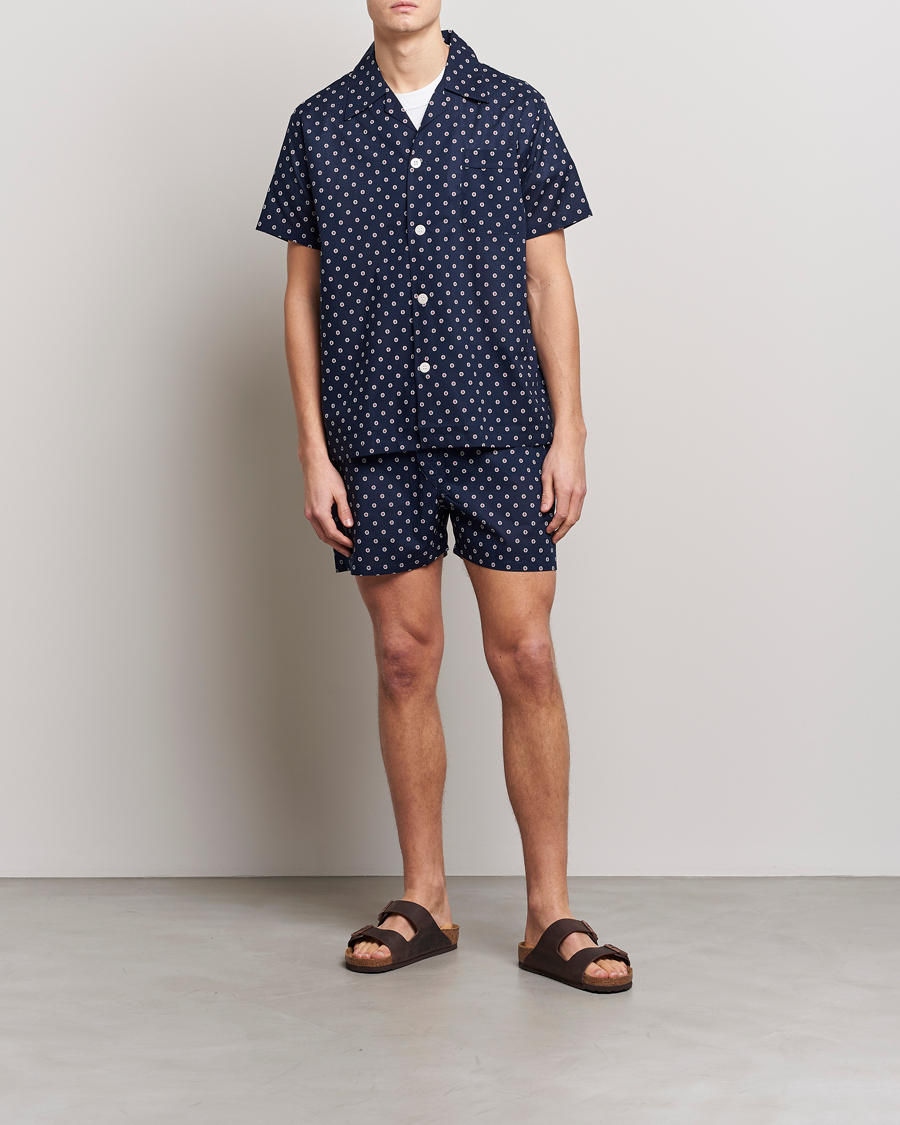 Homme | Peignoirs Et Pyjamas | Derek Rose | Shortie Printed Cotton Pyjama Set Navy