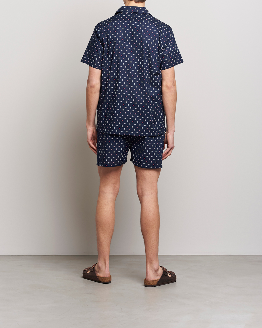 Homme | Peignoirs Et Pyjamas | Derek Rose | Shortie Printed Cotton Pyjama Set Navy