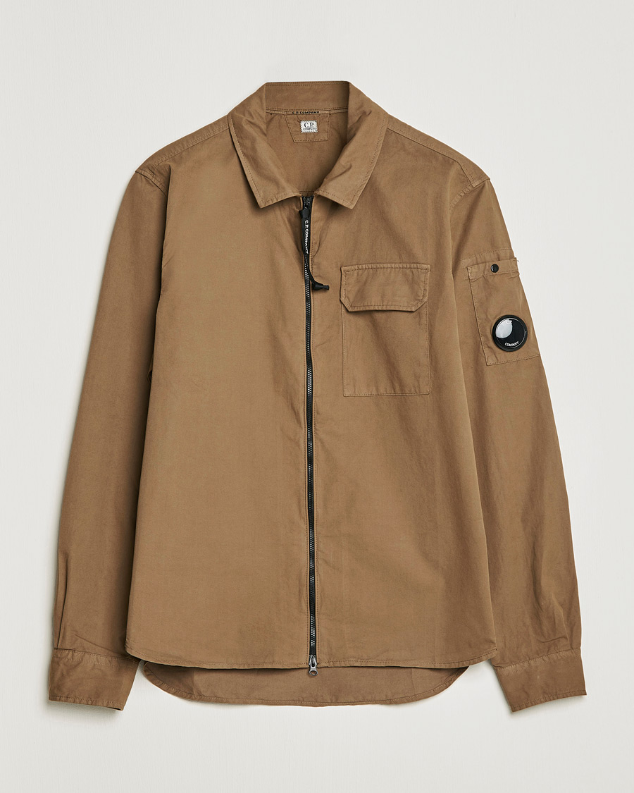 Homme | Chemises | C.P. Company | Garment Dyed Gabardine Zip Shirt Jacket Khaki brown