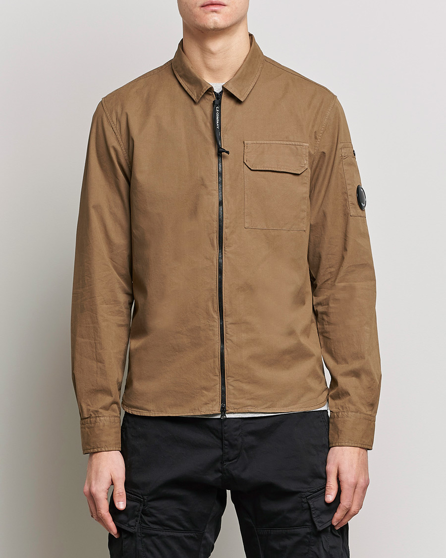 Homme | Chemises | C.P. Company | Garment Dyed Gabardine Zip Shirt Jacket Khaki brown