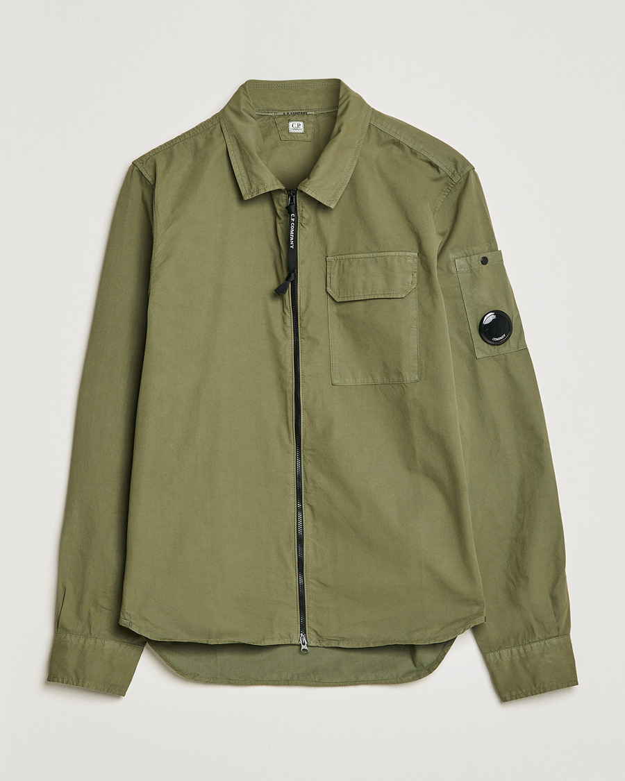 Homme | Chemises | C.P. Company | Garment Dyed Gabardine Zip Shirt Jacket Olive