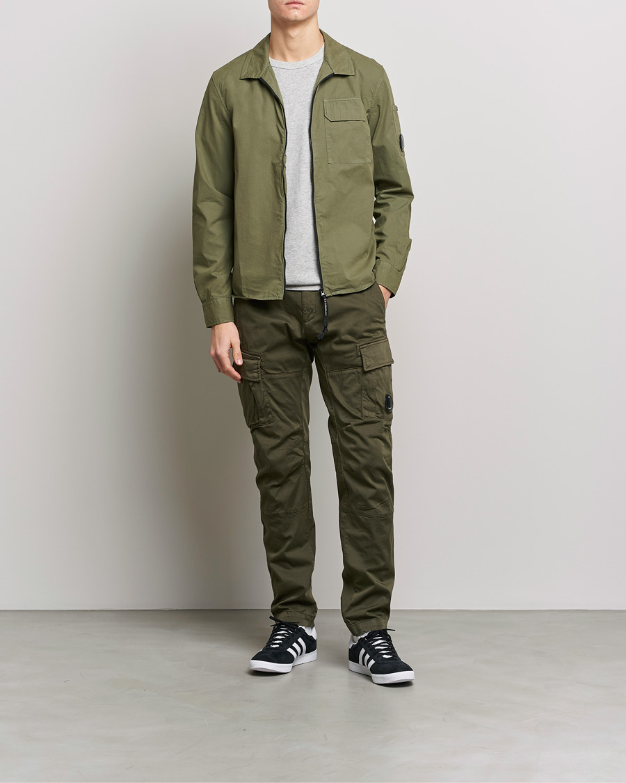Homme | Chemises | C.P. Company | Garment Dyed Gabardine Zip Shirt Jacket Olive