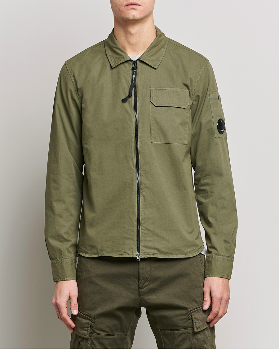 Homme | Chemises | C.P. Company | Garment Dyed Gabardine Zip Shirt Jacket Olive