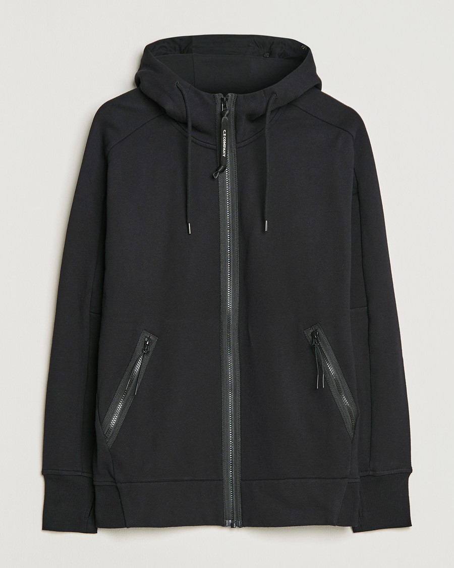 Homme | Pulls Et Tricots | C.P. Company | Diagonal Raised Fleece Full Zip Goggle Hoodie Black