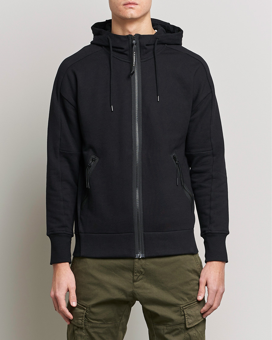 Homme | Pulls Et Tricots | C.P. Company | Diagonal Raised Fleece Full Zip Goggle Hoodie Black