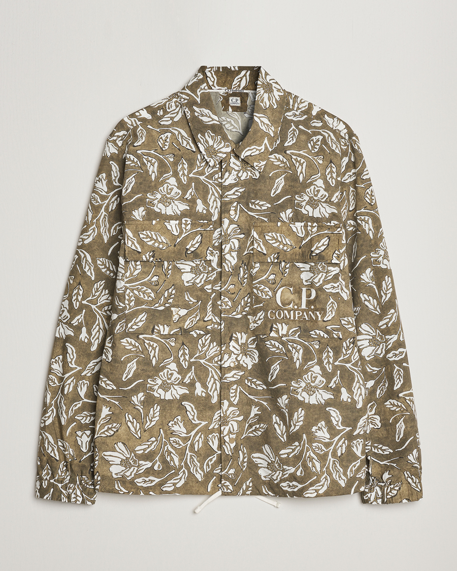 Homme | Chemises | C.P. Company | Garment Dyed Printed Popline Overshirt Olive