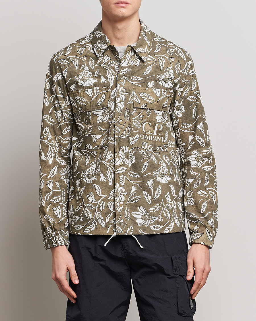 Homme | Chemises | C.P. Company | Garment Dyed Printed Popline Overshirt Olive