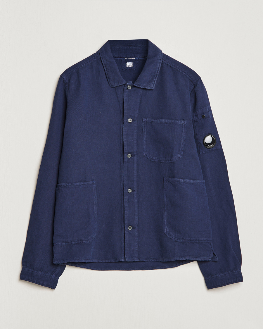 Homme | Chemises | C.P. Company | Broken Linen/Cotton Garment Dyed Overshirt Navy