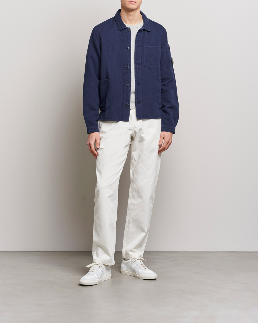 Homme | Chemises | C.P. Company | Broken Linen/Cotton Garment Dyed Overshirt Navy