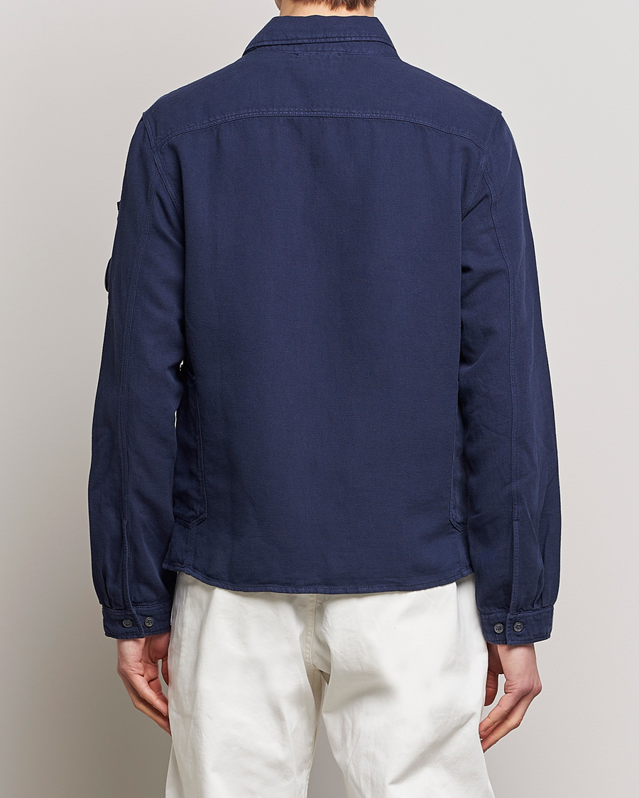 Homme | Chemises | C.P. Company | Broken Linen/Cotton Garment Dyed Overshirt Navy