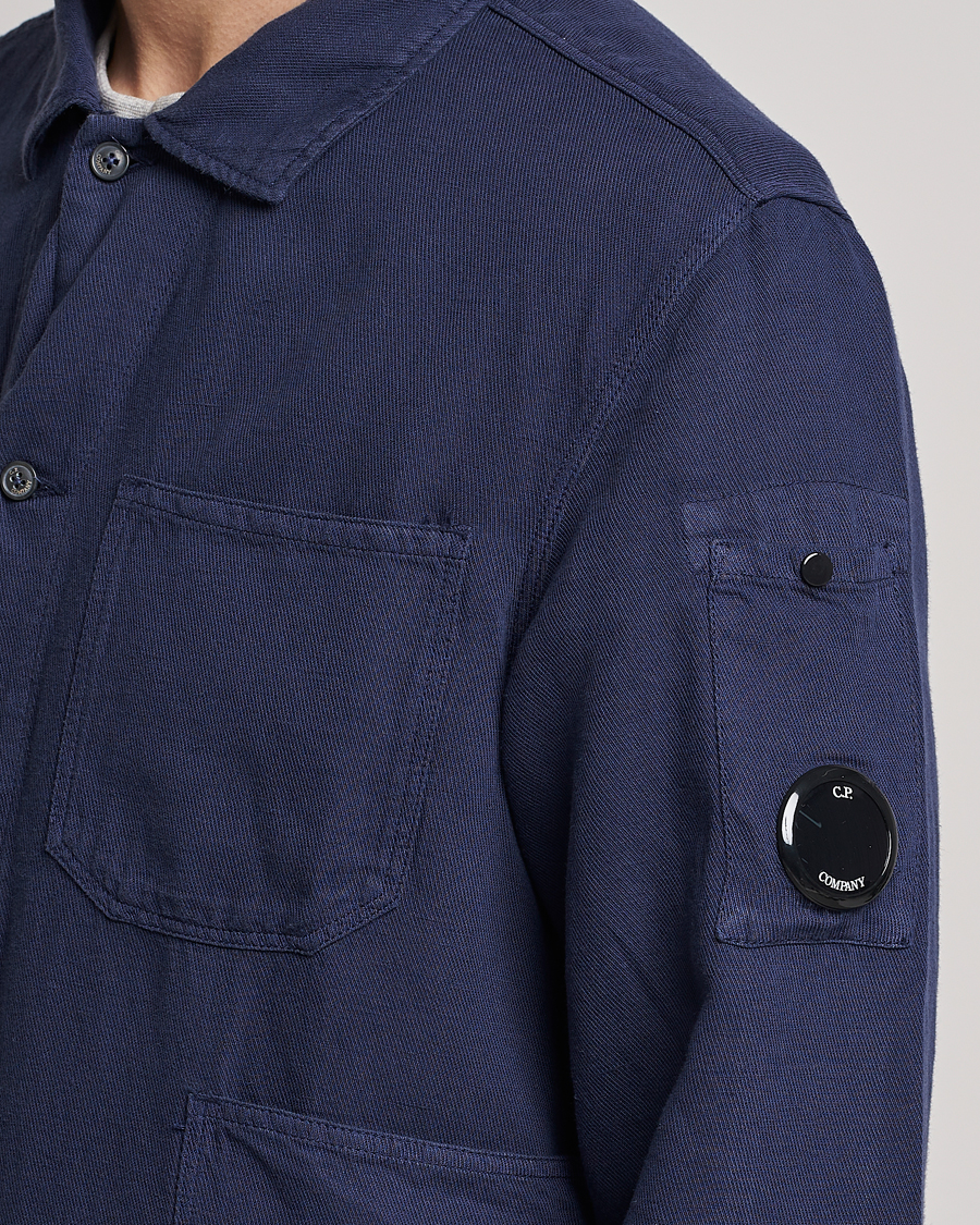 Homme | Chemises | C.P. Company | Broken Linen/Cotton Garment Dyed Overshirt Navy