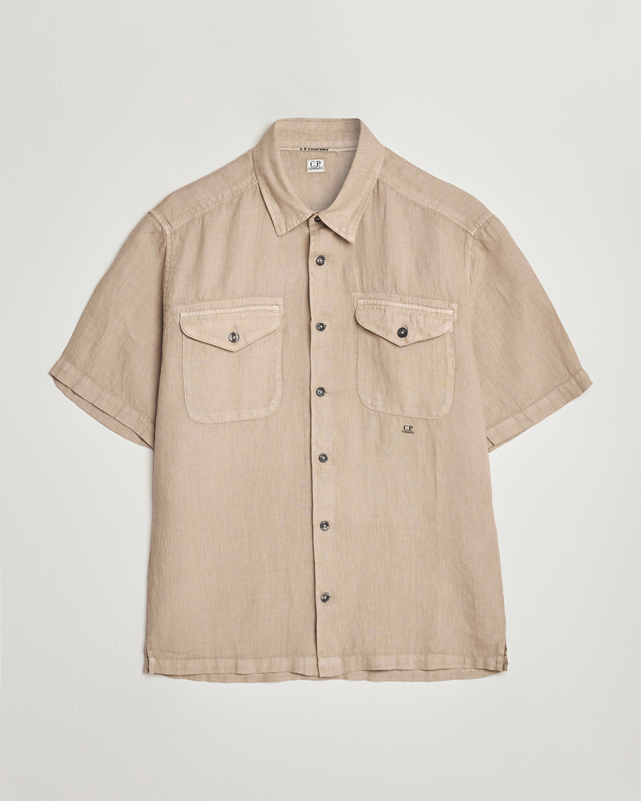 Homme | Chemises | C.P. Company | Short Sleeve Pocket Linen Shirt Taupe