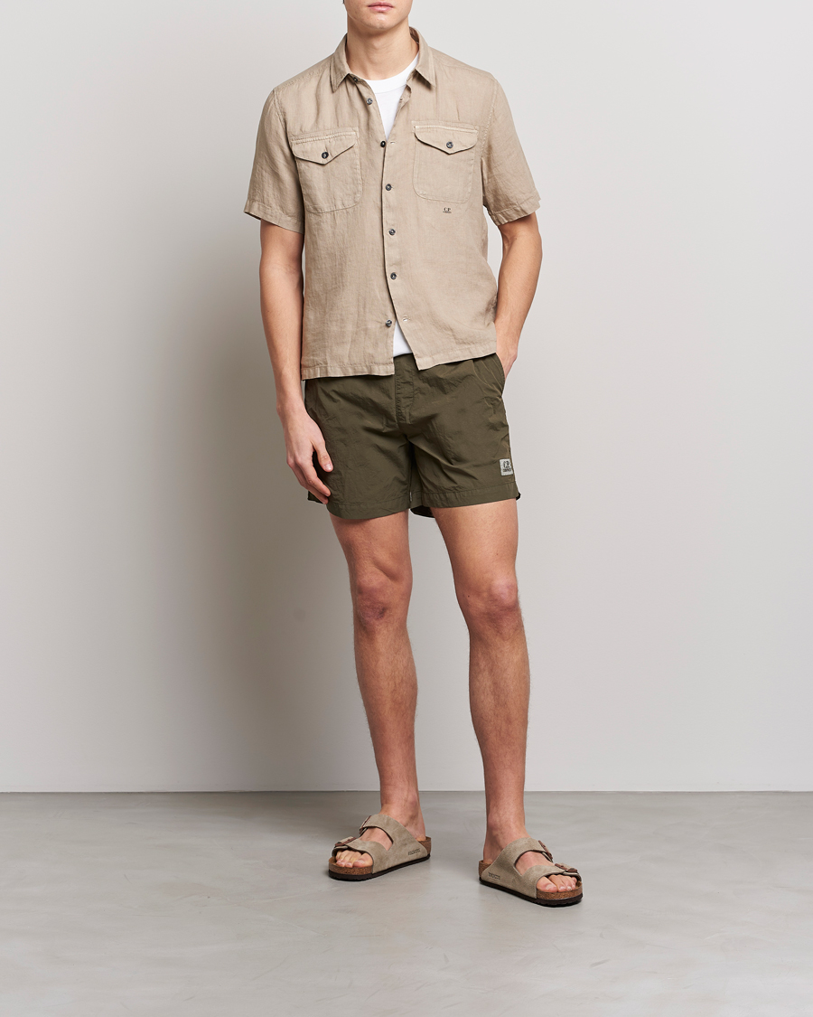 Homme | Chemises | C.P. Company | Short Sleeve Pocket Linen Shirt Taupe