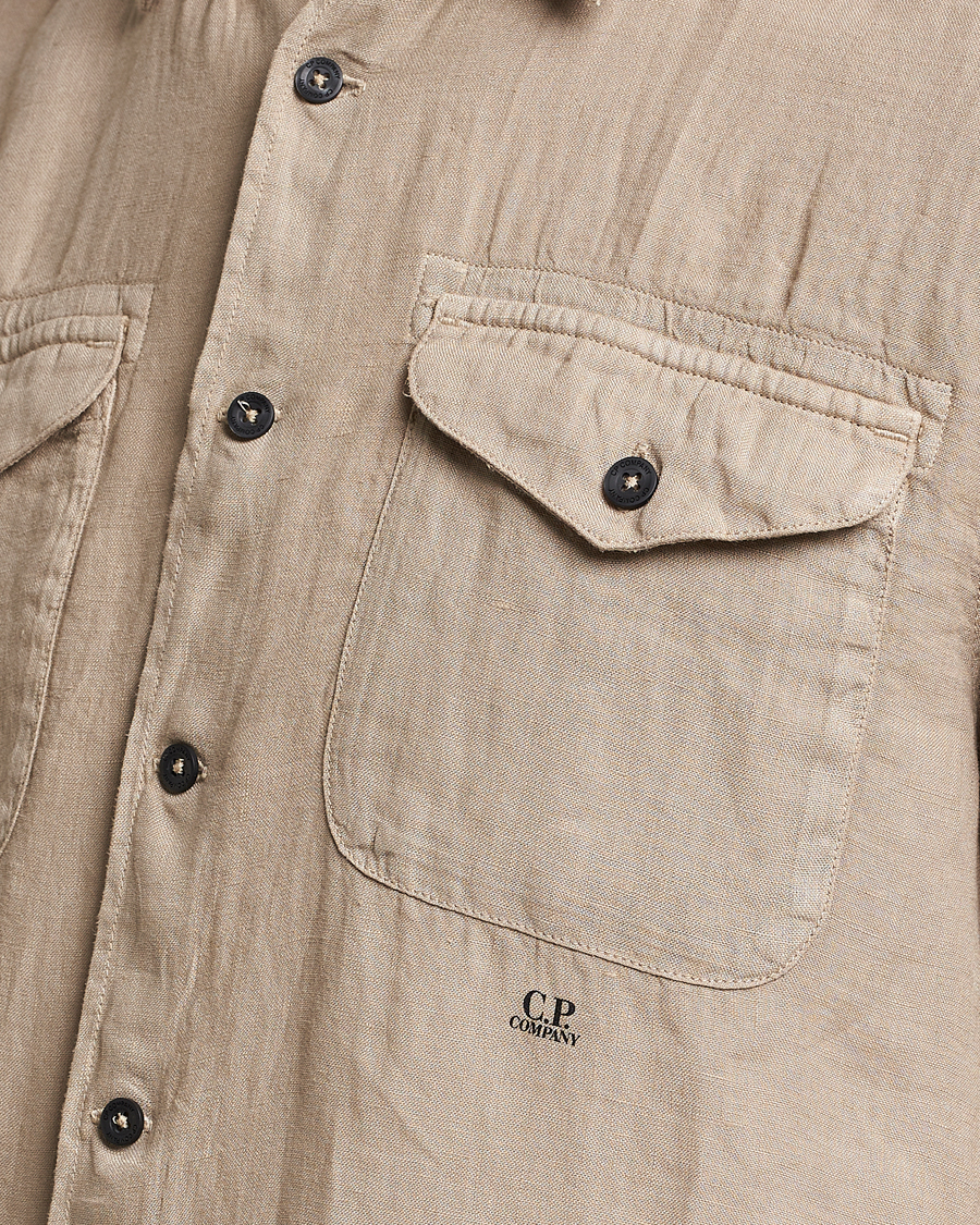 Homme | Chemises | C.P. Company | Short Sleeve Pocket Linen Shirt Taupe
