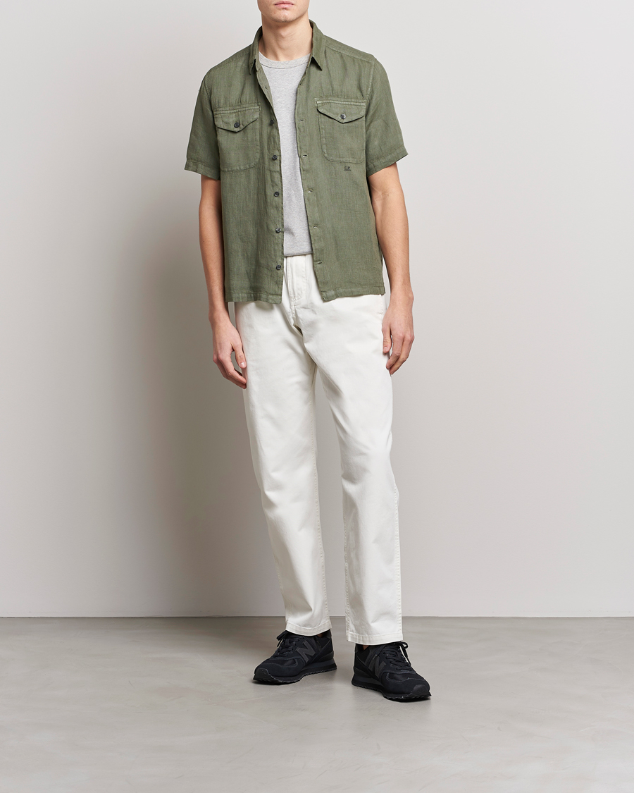Homme | Chemises | C.P. Company | Short Sleeve Pocket Linen Shirt Olive