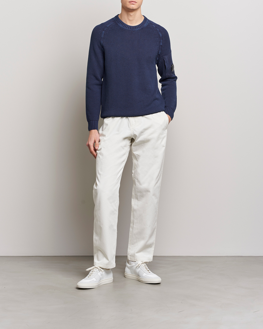 Homme | Pulls Et Tricots | C.P. Company | Cotton Crepe Special Dyed Knitted Crewneck Navy