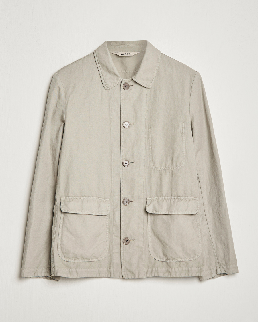 Homme | Manteaux Et Vestes | Aspesi | Tadao Cotton/Linen Shirt Jacket Khaki