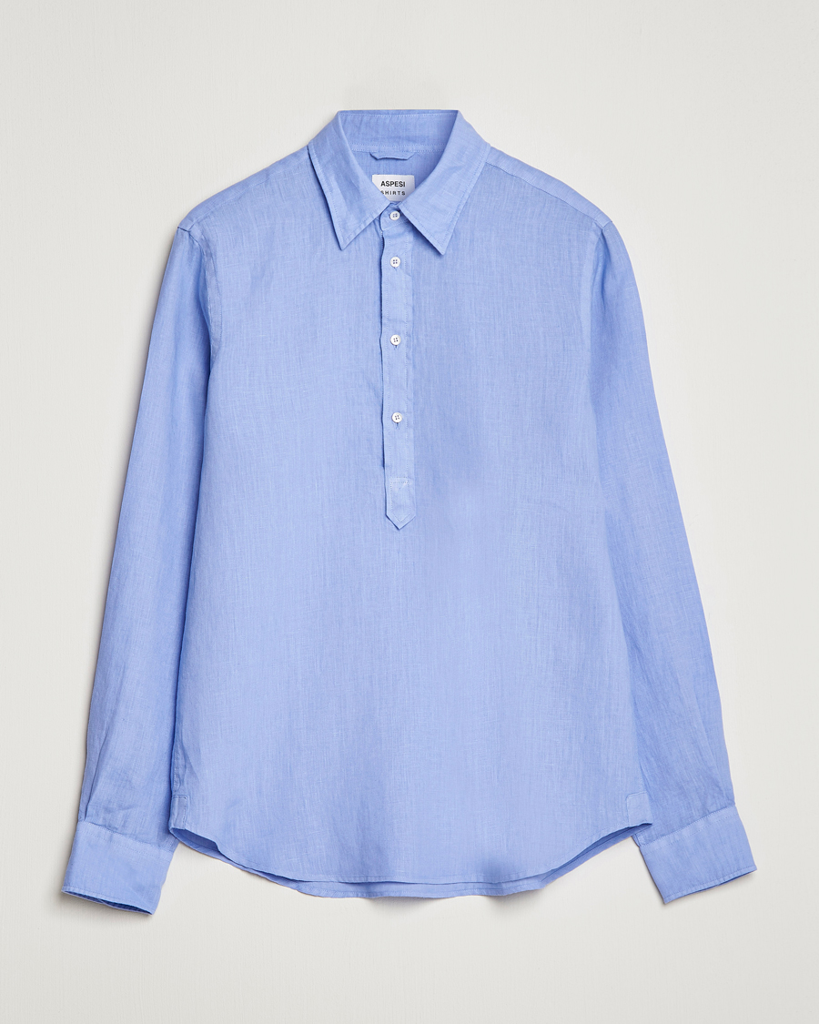 Homme | Chemises | Aspesi | Linen Popover Shirt Light Blue