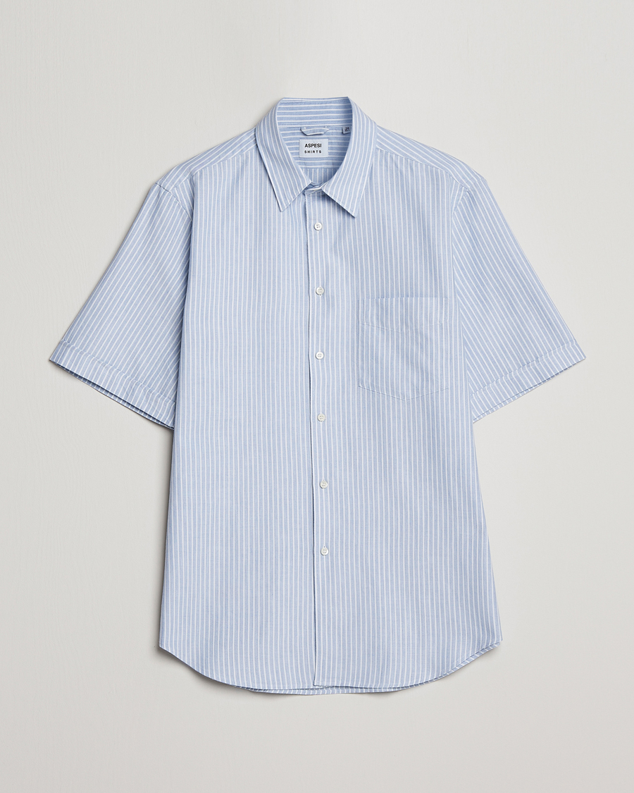 Homme | Chemises | Aspesi | Striped Oxford Camp Shirt Light Blue