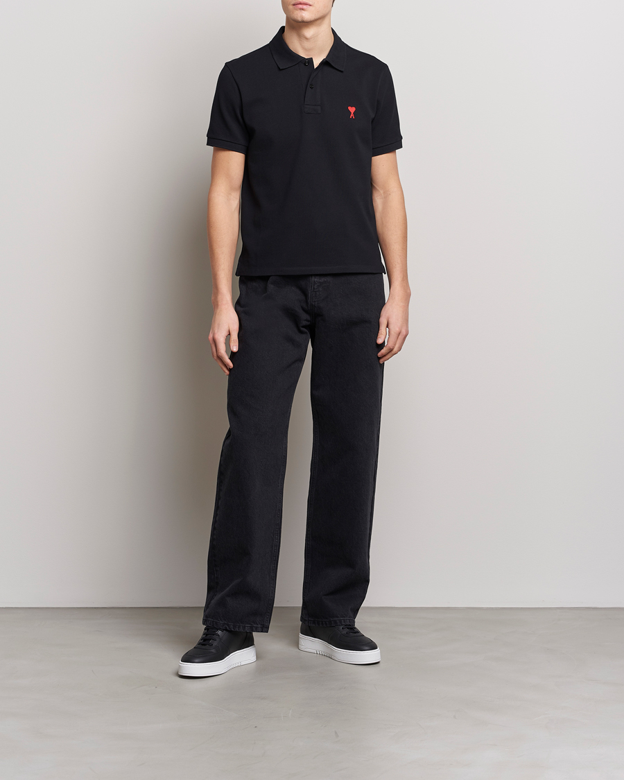 Homme | Polos | AMI | Heart Logo Piquet Polo Black