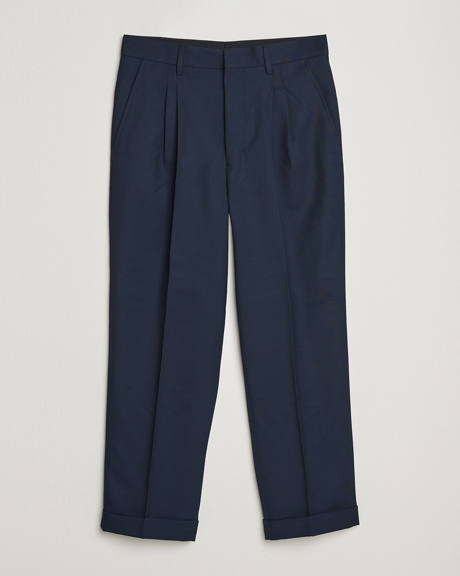 Homme | Pantalons | AMI | Wool Carrot Fit Trousers Navy